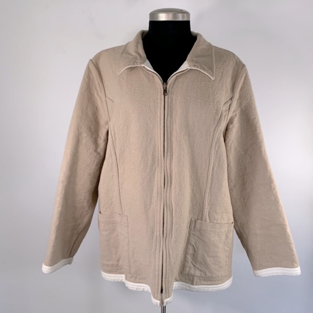 Denim & Co Reversible Zip Up 100% Cotton Women’s Size XL Khaki White Jacket